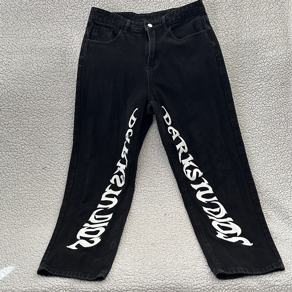 SHEIN Black Flare Jeans with White Lettering